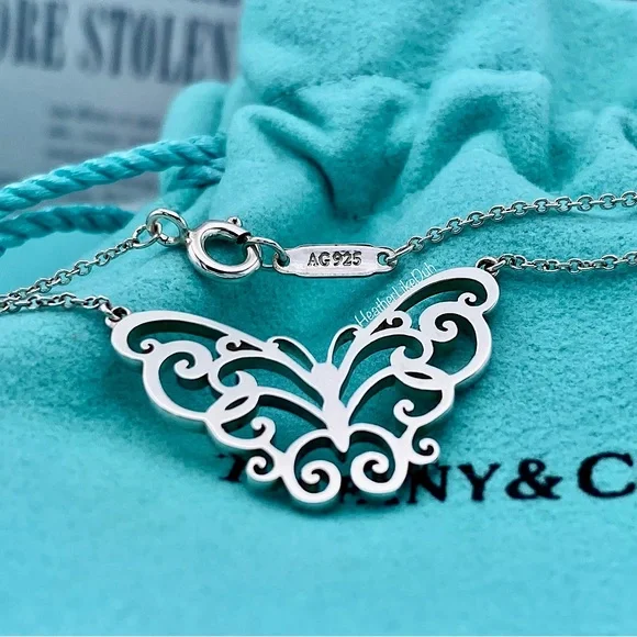 SOLD New RARE & RETIRED! Tiffany & Co. Enchant Butterfly Scroll Pendant Necklace - Picture 7 of 9